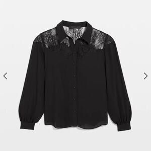 White House Black Market Sheer Lace Black Blouse